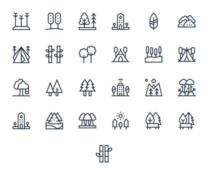 25 Icons for Trees optimized in Display Perfect Retina Ready Regular Line resolution vector