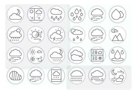 Cloudy Comprehensive Bundle with 24 PIXEL Perfect Thin Line 128x128 Icons vector