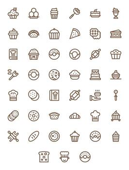 Pastry Scalable Set featuring 45 Pixel Optimized Bold Line 128x128 Icons vector