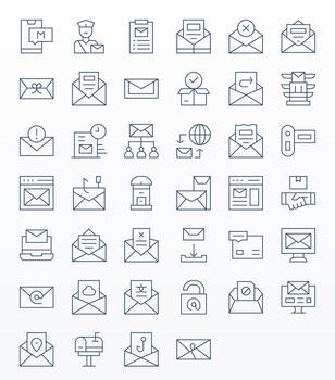 40 Icons for Mail featuring 256x256 Detail Enhanced Thin Line Graphics vector