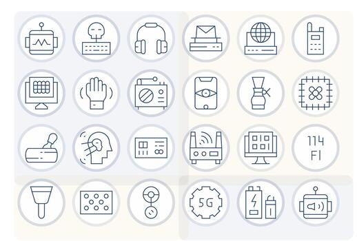 Device High Resolution Icon Pack with 24 Thin Line Pixel Optimized Elements vector