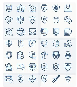 Shield Professional Set with 42 Regular Line Pixel Optimized 128x128 Icons vector