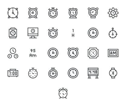Digital Clock Icon Toolkit featuring 25 Pixel Aligned High Resolution Regular Line elements vector