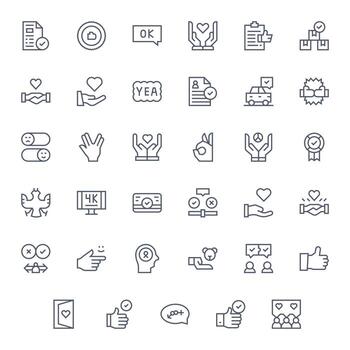 35 Regular Line Icons for Acceptance in crisp High Resolution PIXEL Perfect resolution vector