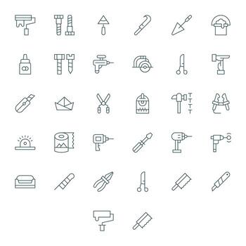 32 Pixel Optimized Icons themed around Diy in 128x128 Thin Line format vector