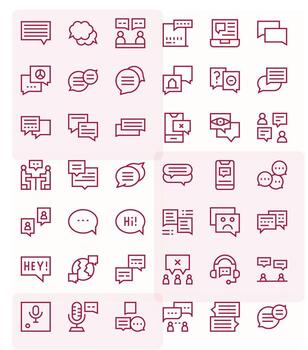 42 Grid Fitted Icons themed around Conversation in 64x64 Regular Line format vector