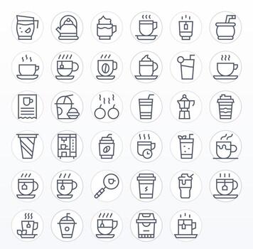 Hot Drink Icon Set with 35 Regular Line 64x64 Pixel Optimized Graphics vector