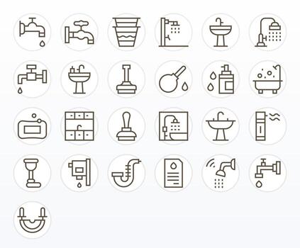 Faucet Icon Library with 25 Regular Line 128x128 Grid Fitted Designs vector