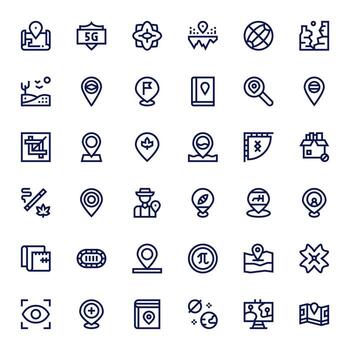 36 píxel optimizado íconos temática alrededor zona en 128x128 negrita línea formato vector