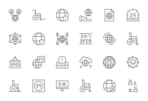 Accessibility Scalable Set featuring 24 PIXEL Perfect Thin Line High Resolution Icons vector