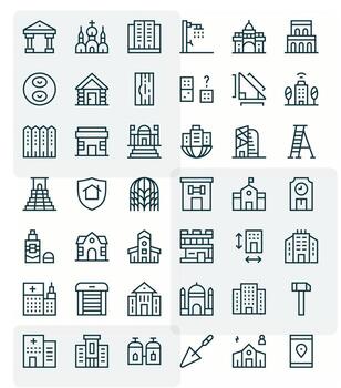 42 regular línea píxel Perfecto íconos hecho a mano para edificio 128x128 aplicaciones vector