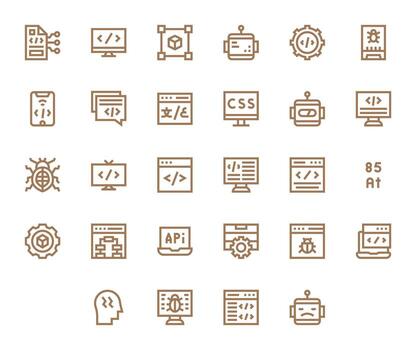 28 Bold Line Editable Icons for Programming Graphics vector