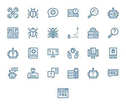 Troubleshooting Graphics Pack including 25 Regular Line Retina Ready Grid Fitted Icons vector