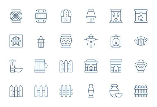 rústico icono repositorio conteniendo 24 Delgado línea 64 x 64 píxel alineado gráficos vector