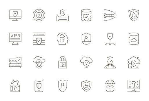 Cyber Security Design Icons featuring 24 Grid Fitted Thin Line Style vector
