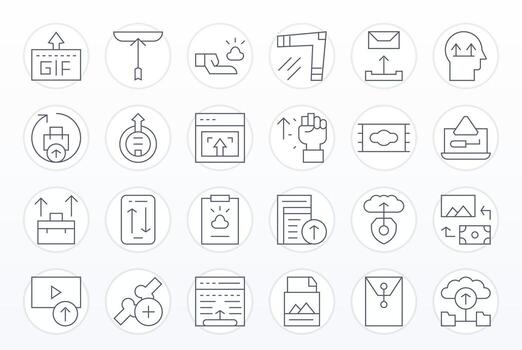 24 píxel alineado Delgado línea íconos diseñado para archivo subir interfaz vector