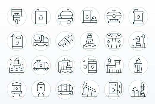 24 128x128 Icons for Petroleum in Pixel Aligned Thin Line Format vector