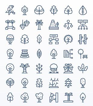 Tree Design Icons featuring 42 Pixel Aligned Regular Line Style vector