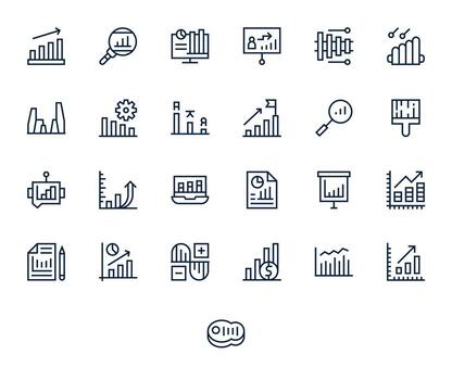 Bar Graph Comprehensive Bundle with 25 Editable Regular Line 64x64 Icons vector