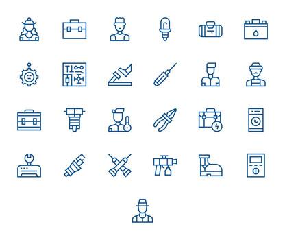 25 Regular Line Icons for Technician in crisp High Resolution Grid Fitted resolution vector