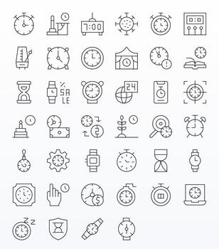 40 Thin Line Icons from Clock in High Resolution Pixel Optimized Quality vector