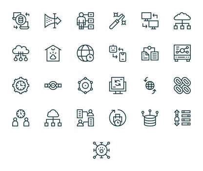 25 alto resolución regular línea íconos optimizado para sincronización editable monitor vector