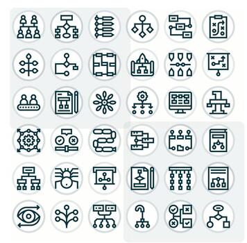 diagrama de flujo moderno colección con 36 negrita línea 64 x 64 píxel optimizado íconos vector