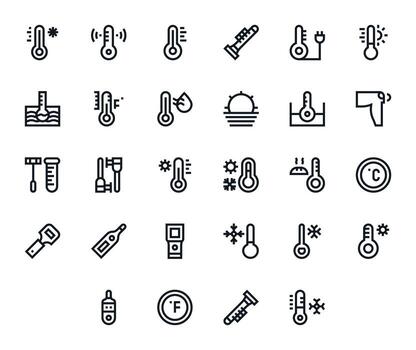 28 PIXEL Perfect Icons themed around Thermometer in High Resolution Bold Line format vector
