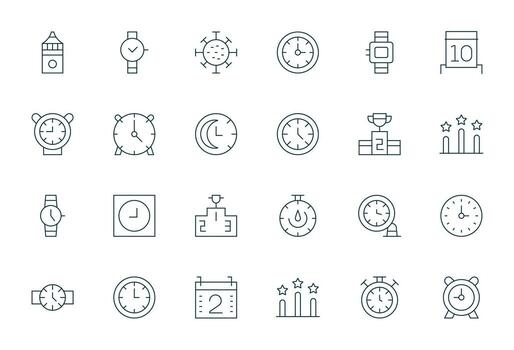 24 Icons for Second optimized in Detail Enhanced 64x64 Thin Line resolution vector