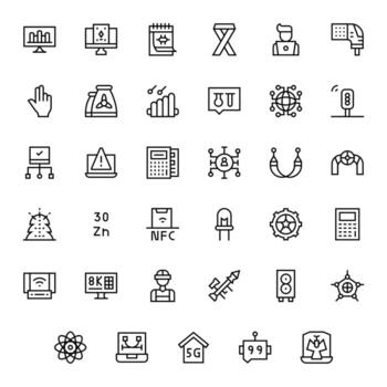 35 Regular Line Icons for Technology in crisp High Resolution Pixel Optimized resolution vector