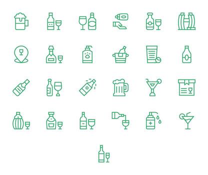 25 Pixel Optimized Icons themed around Alcohol in High Resolution Regular Line format vector