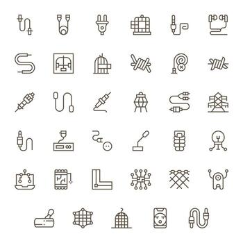 cable icono conjunto con 35 regular línea 128x128 píxel alineado gráficos vector