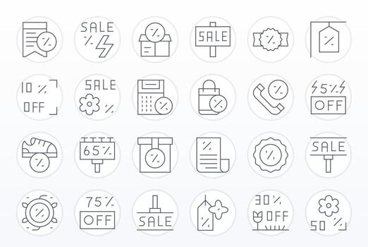 24 Thin Line PIXEL Perfect Icons crafted for Price Reduction High Resolution applications vector