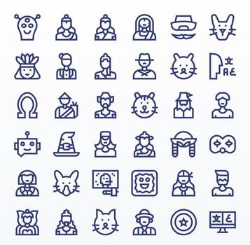 36 Bold Line Icons for Character in crisp 256x256 Pixel Aligned resolution vector
