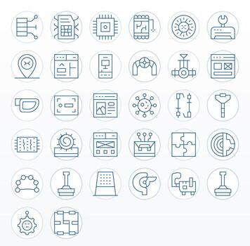 Component Comprehensive Bundle with 32 Pixel Aligned Thin Line Retina Ready Icons vector