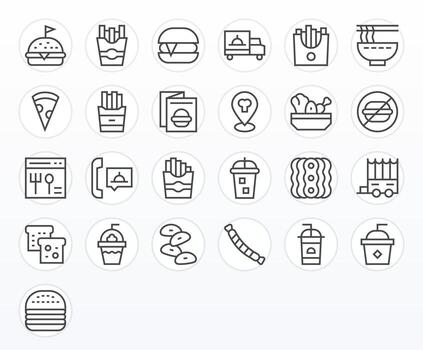 Fast Food Icon Set with 25 Regular Line High Resolution Editable Graphics vector