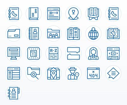 Directory Essential Set including 25 Grid Fitted Regular Line High Resolution Icons vector