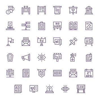 35 Grid Fitted High Resolution Icons for Notice in elegant Regular Line design vector