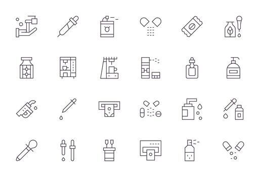 dispensación icono conjunto con 24 Delgado línea 128x128 editable gráficos vector