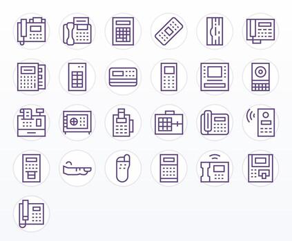 25 64 x 64 cuadrícula equipado íconos para teclado en regular línea tema vector