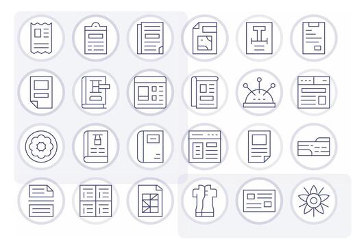 24 Detail Enhanced Icons themed around Template in High Resolution Thin Line format vector