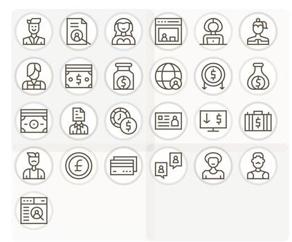 25 Icons for Account featuring 256x256 Display Perfect Regular Line Graphics vector
