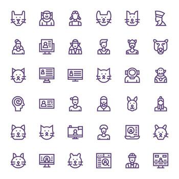 36 64x64 Pixel Optimized Icons for Profile View in Bold Line Theme vector