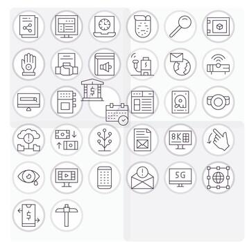 32 Icons for Digital featuring 128x128 Pixel Aligned Thin Line Graphics vector