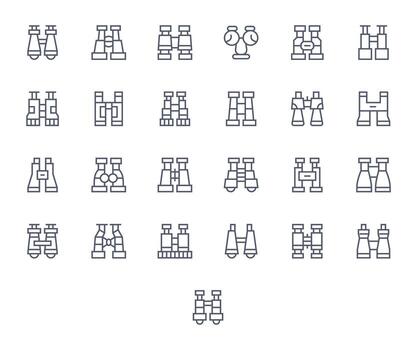 25 Spotting Scope Grid Fitted Icons in High Resolution Regular Line Aesthetic vector