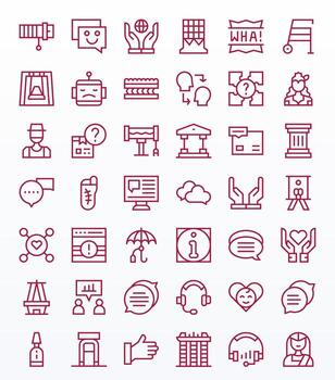 42 128x128 Pixel Aligned Icons for Support in Regular Line Theme vector