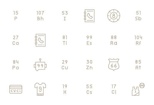 Delgado línea estilo número íconos con 24 alto resolución monitor Perfecto diseños vector