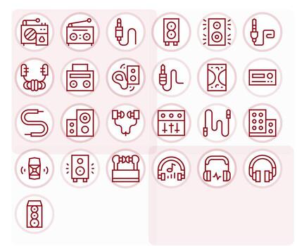 25 Display Perfect Icons themed around Stereo in 128x128 Regular Line format vector