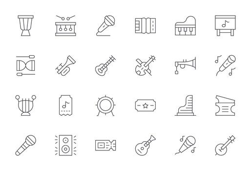 24 Pixel Aligned Thin Line Icons designed for Concert Interface vector