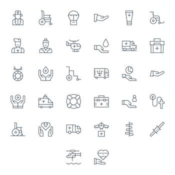 Aid Premium Bundle with 32 High Resolution Pixel Aligned Thin Line Icons vector